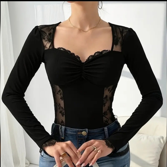 3/$30 Black Lace Long Sleeve Top - Picture 1 of 6